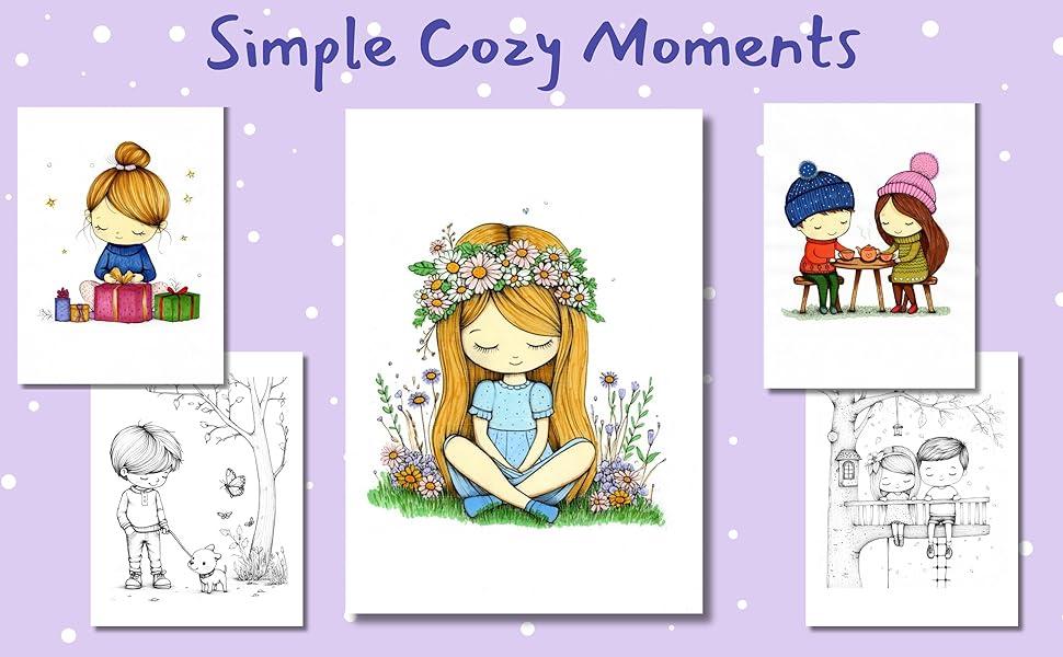 Simple Cozy Moments Coloring Book For Adults Relaxation